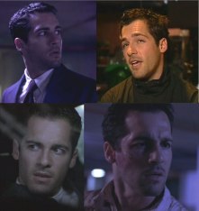 Four screenshots of Alex Dimitriades (three in suits, one in a pullover with corded collar)