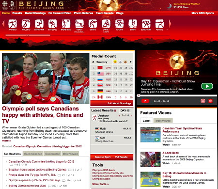 Screenshot: CBC Sports Beijing Olympics page