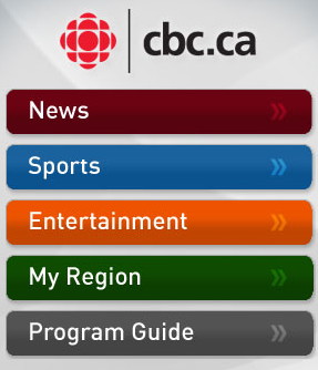 iPhone screenshot: News, Sports, Entertainment, My Region, Program Guide