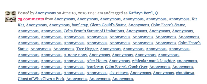 Comment listing, mostly designated as written by Anonymous