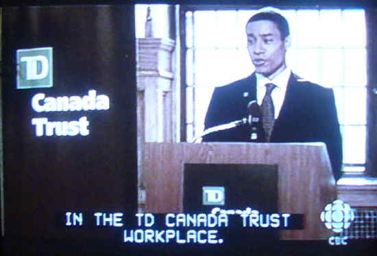 Anthony at TD podium: IN THE TD CANADA TRUST WORKPLACE