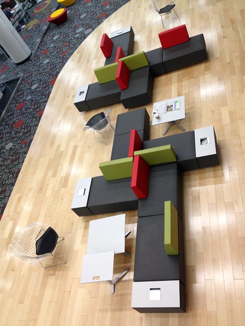 Overhead view of Memphis-like modular seating arrangement