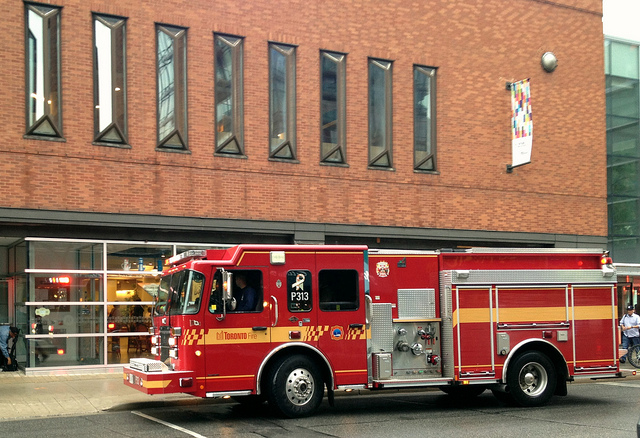 Firetruck outside Reference Library