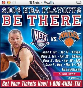 New Jersey Nets popup ad: ‘NBA 2004 Playoffs. Be there!’