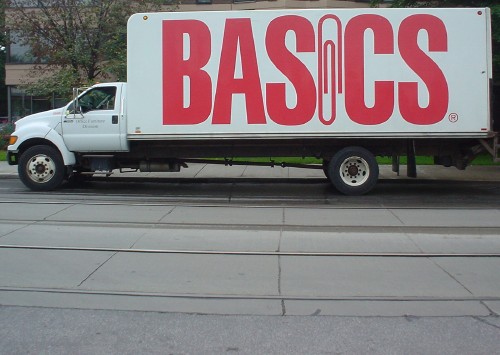 Delivery truck shows ‘BASICS’ in letters as high as the truck – and the ‘I’ is a paper clip
