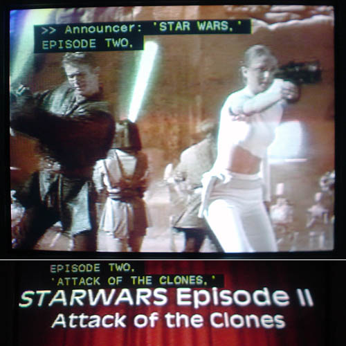 Captions read 'STAR WARS', EPISODE TWO, 'ATTACK OF THE CLONES'