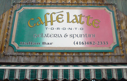 Sign reads Caffé Latte Gelateria & Spuntini Italian Bar
