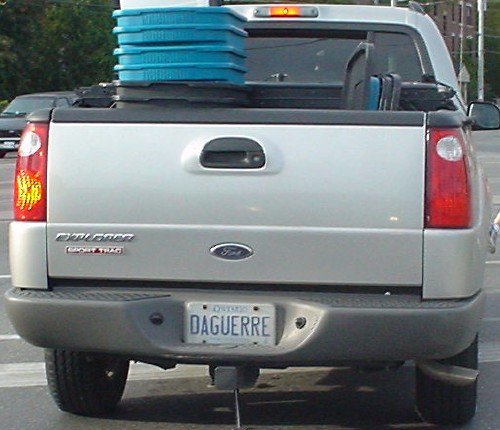 Ford pickup truck’s license plate reads DAGUERRE