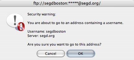 Security warning: you are about to go to an address containing a username.... Are you sure you want to go to this address?