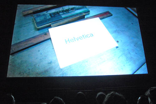 Shot from ‘Helvetica’ credit sequence: Letterpress-printed sheet reads ‘Helvetica’