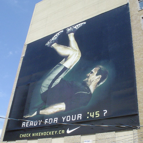 Completed mural shows clear illustration of Naslund and the words READY FOR YOUR :45? CHECK NIKEHOCKEY.CA