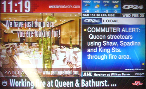 Banner at bottom of busy screen reads Working fire at Queen and Bathurst. ...