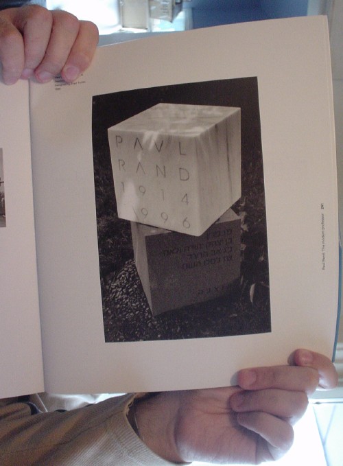 Paul Rand headstone, the top cube reading ‘Paul Rand 1914–1996’