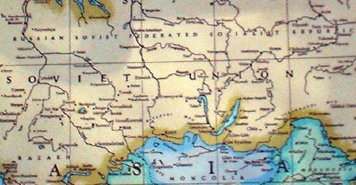 Close-up of Atlas shows SOVIET UNION, MONGOLIA, KAZAKH