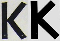 Two slightly different Ks. One has terminals ending at an angle to the stroke, the other ending at right angles