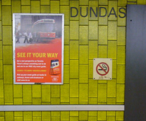 Green-black tiles and a small inscription: DUNDAS