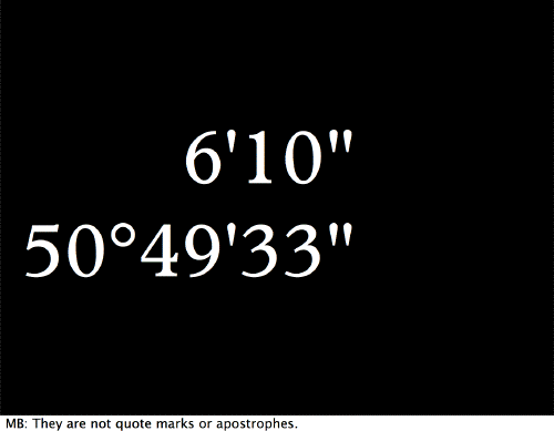 6'10" 50°49'33" They are not quote marks or apostrophes