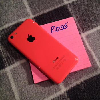 5C, which is not pink, on a pile of Post-It notes (emblazoned Rosé), which are