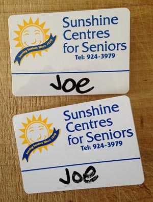 Sunshine Centres nametags: Joe