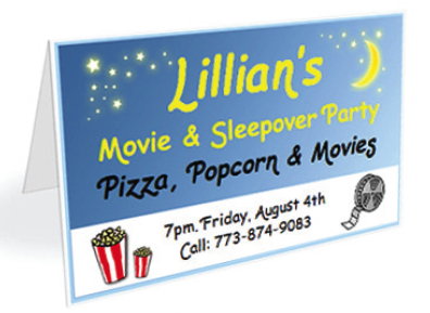 Model placecard for Lillian’s Movie & Sleepover Party uses Comic Sans Swash