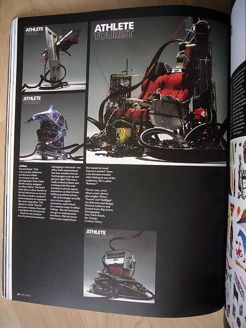 Layout showing photographs of models arranged from junk, machinery, and seating