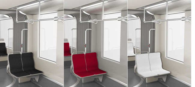 Interior with grey, red, and white seat colours