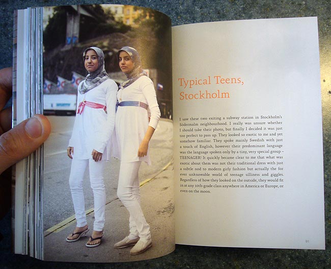 Double-page spread shows two teenage girls in hijab across from the headline Typical Swedish teens