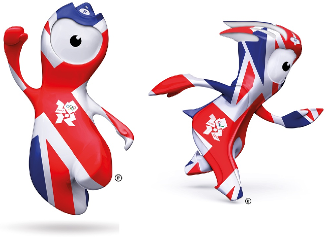 Wenlock and Mandeville in Union Jack garb